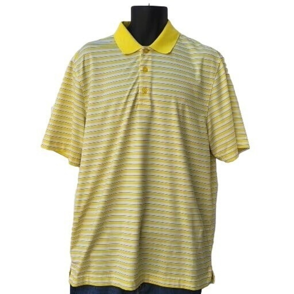 Cutter Buck DryTec Polo Mens L Yellow Striped DCC Est 1922 Denton Country Club